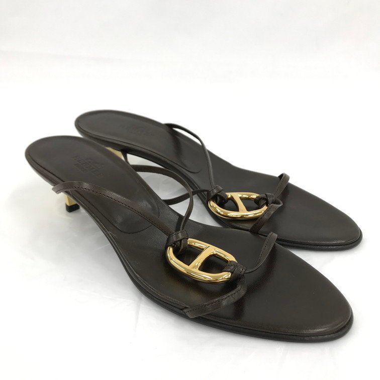 HERMES エルメス シェーヌダンクル オープントゥ ローヒール サンダル サイズ36 箱/袋付き【BKAQ2038】