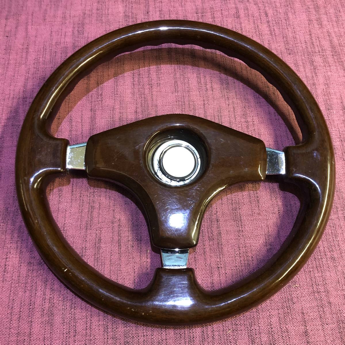 当時物 ウッドウッドステアリング ウッドハンドル 35パイ 馬のマーク  