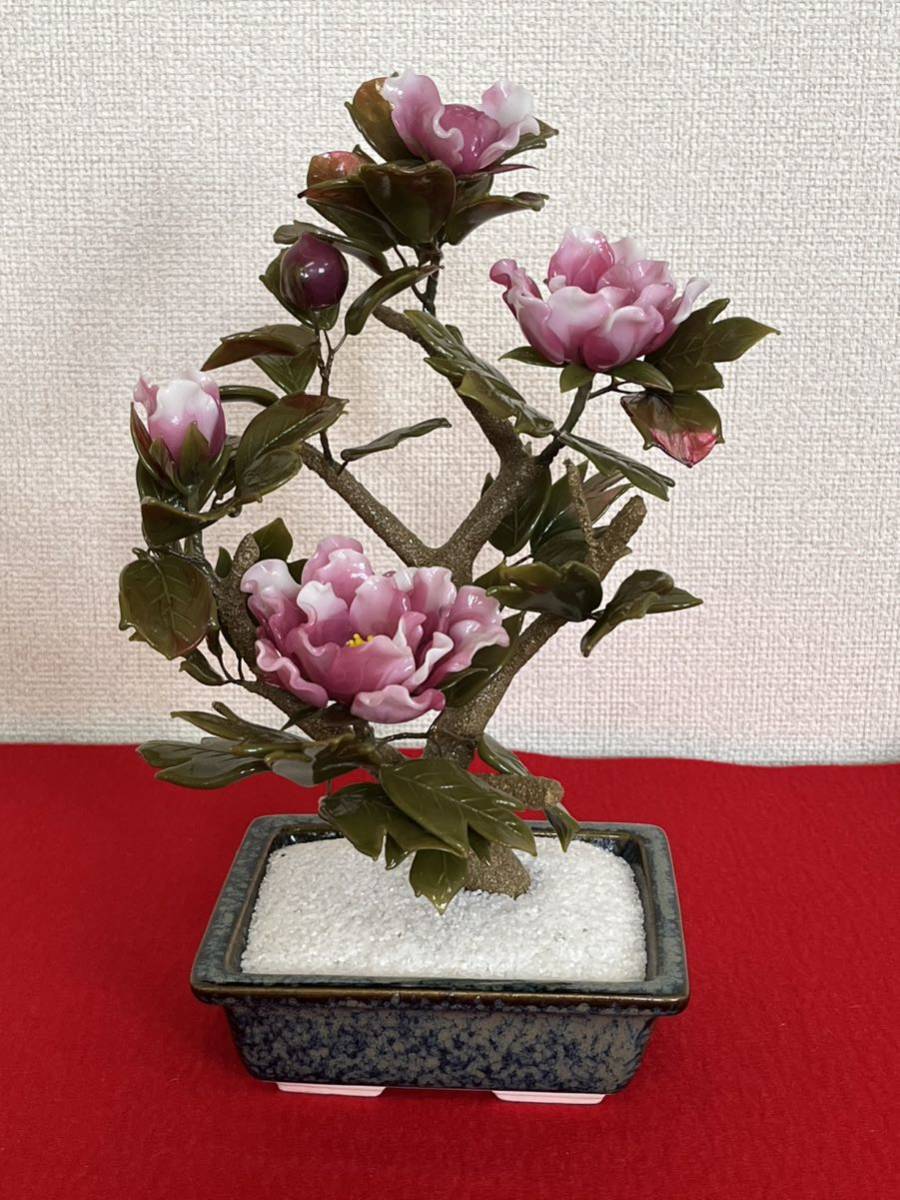 中国美術 玉石木 鉢植 管理A1983 彫刻 盆栽 玉 石細工 玉石彫刻 造花