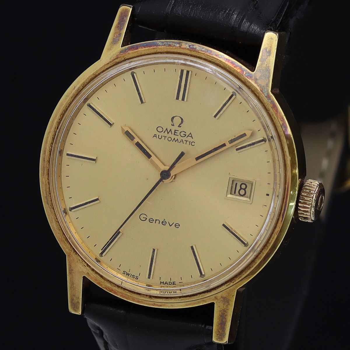 1円 稼動 良品 オメガ ジュネーブ デイト cal.1481 手巻き ゴールド文字盤 メンズ腕時計 OGI 6371200