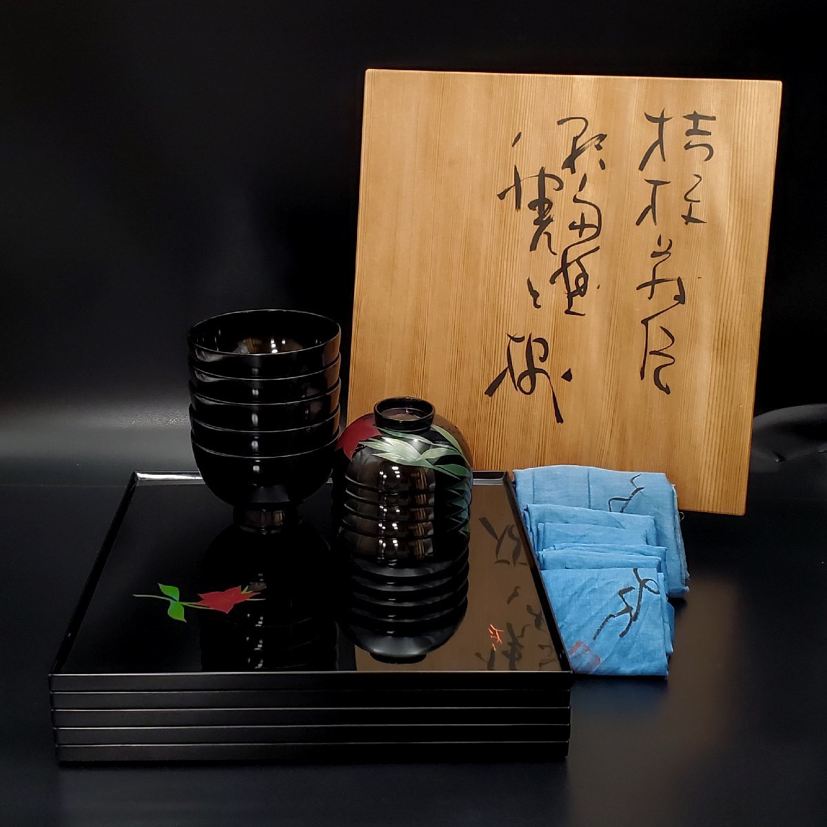 G2278輪島塗 大皿 飾り皿 桔梗蒔絵 共箱 栞付き 即決 送料無料 榎木盛