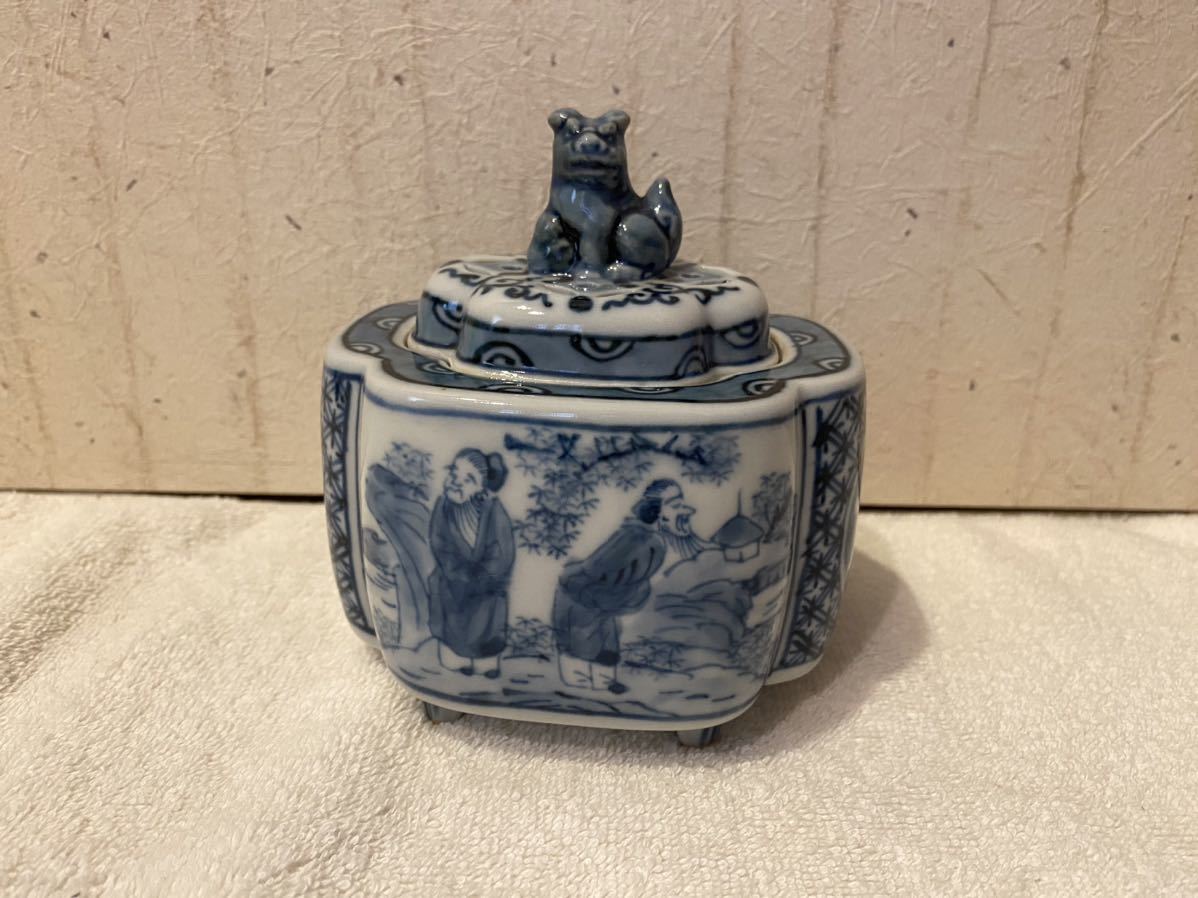 角福 香炉 - 金彩 獅子蓋 双耳 三足香炉 九谷焼 骨董品 香櫨