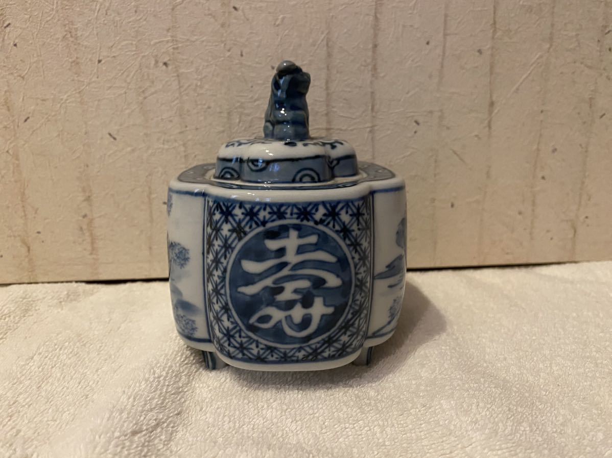 角福 香炉 - 金彩 獅子蓋 双耳 三足香炉 九谷焼 骨董品 香櫨