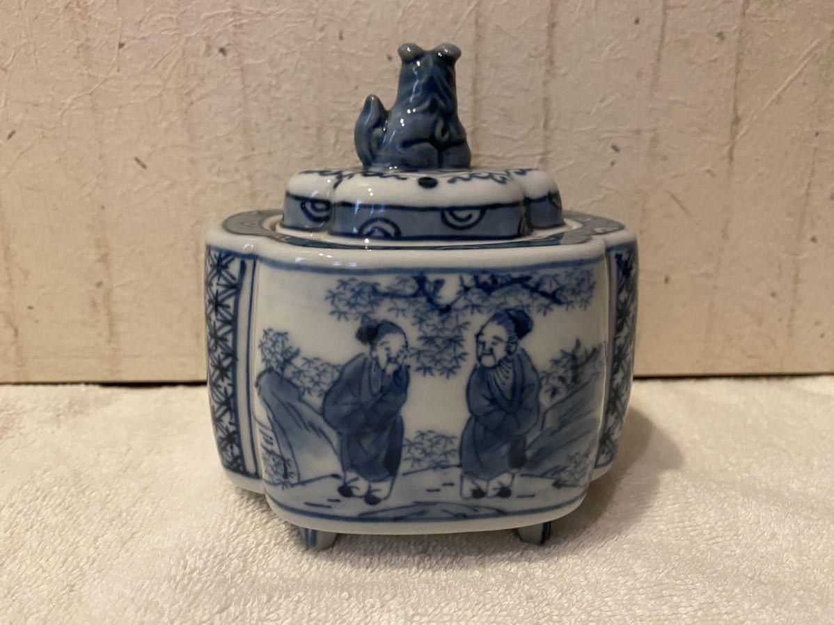 角福 香炉 - 金彩 獅子蓋 双耳 三足香炉 九谷焼 骨董品 香櫨