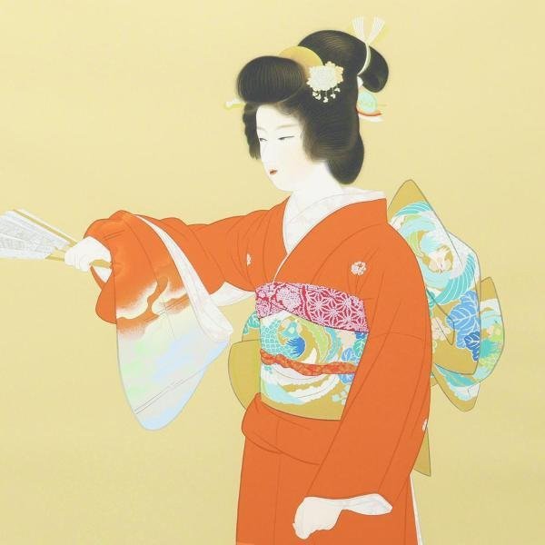 真作】【WISH】上村松園「序の舞」シルクスクリーン 約30号 大作 証明
