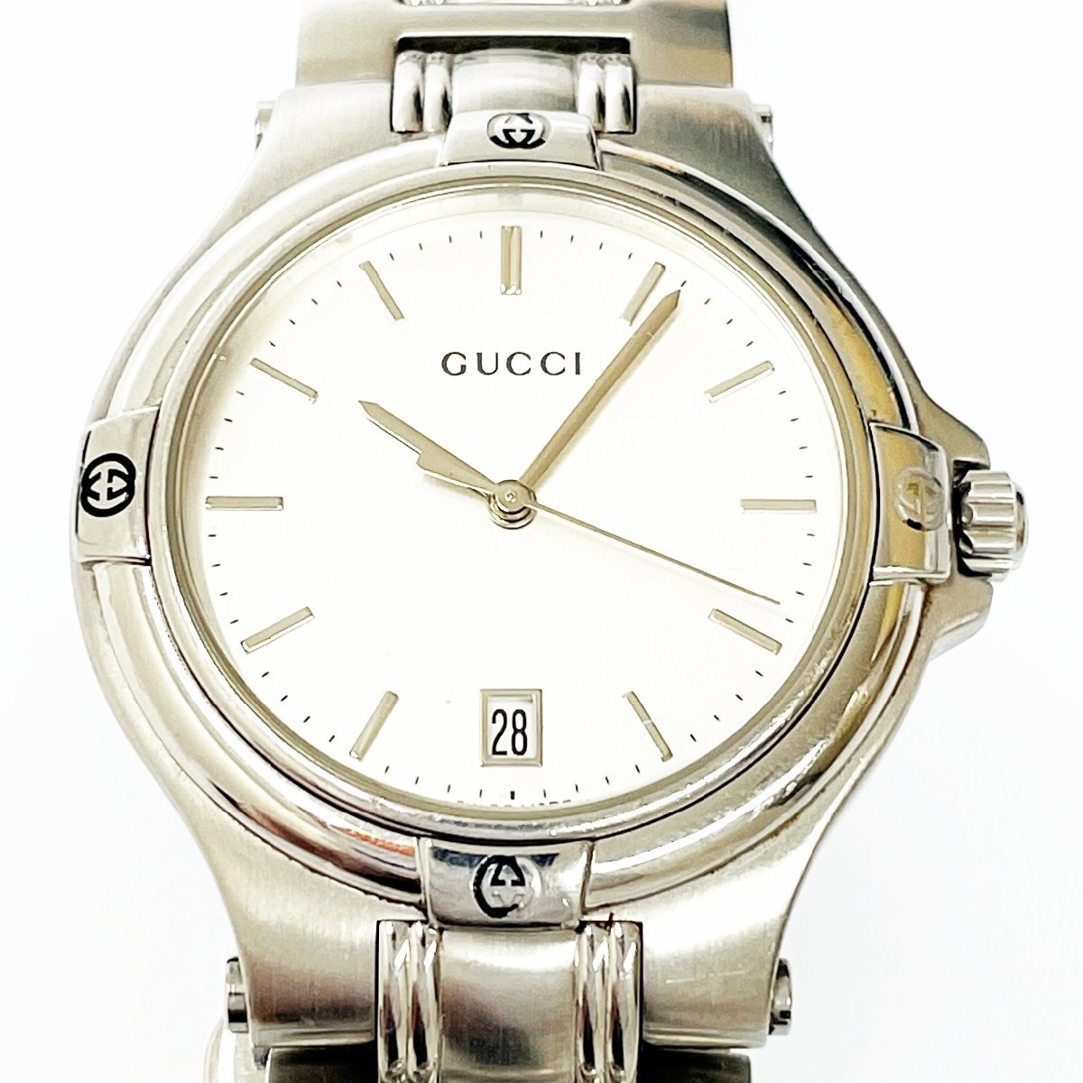 【激安大特価，格安】 1円スタート 箱付き 訳あり品 GUCCI グッチ 9040M SS シルバー文字盤 クオーツ メンズ腕時計 221816(男性用)｜売買されたオークション情報、yahooの商品情報をアーカイブ公開 - オークファン 男性用