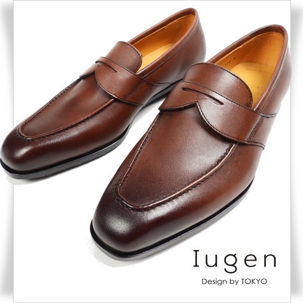 新品1円～★定価4.4万 Iugen イウゲン 日本製 牛革レザービジネスシューズ 8 26.0cm ペニーローファー マッケイ製法 濃茶 ◆6571◆