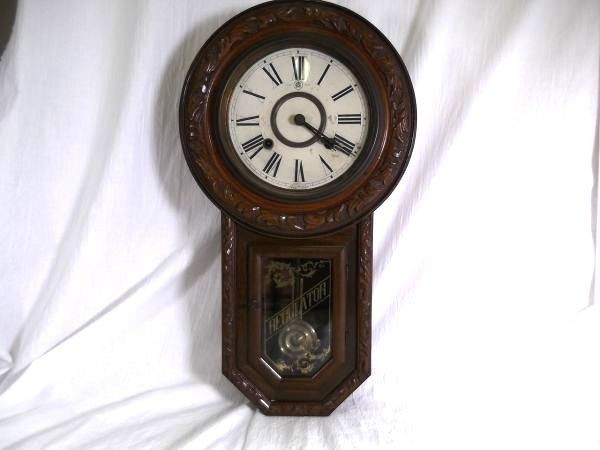 動作品】愛知時計 ひまわり 向日葵 鎌倉彫 壁掛け 振り子 柱 時計