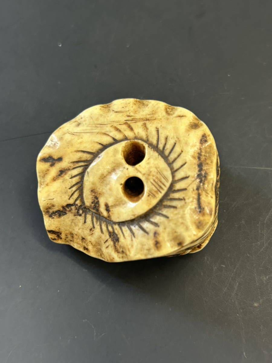 根付 鹿角 鮑 根付 時代提げ物 鮑貝形 提げ物 時代 貝