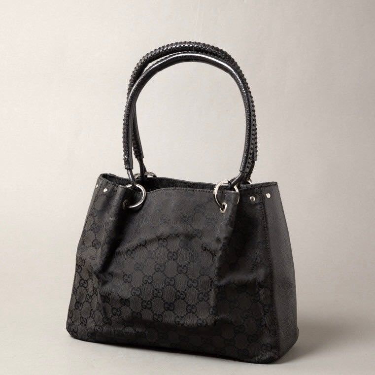 ★極美品★一スタ GUCCI グッチ GGキャンバス トートバッグ ショルダーバッグ キャンバス レザー 黒 ブラック メンズ レディース 