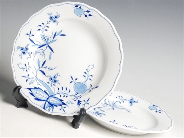k568 Meissen マイセン ブルーオニオン スタイル ペア プレート 20.5cm