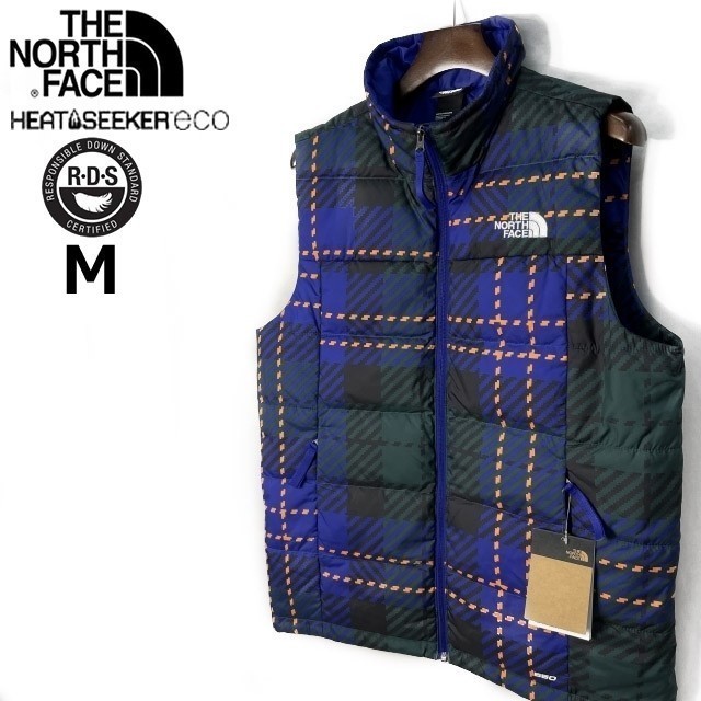1円～!売切!【正規新品】THE NORTH FACE◆PRINTED ROXBOROUGH LUXE DOWN VEST ダウンベスト US限定 RDS認証(M)青 緑 チェック柄 190122-83