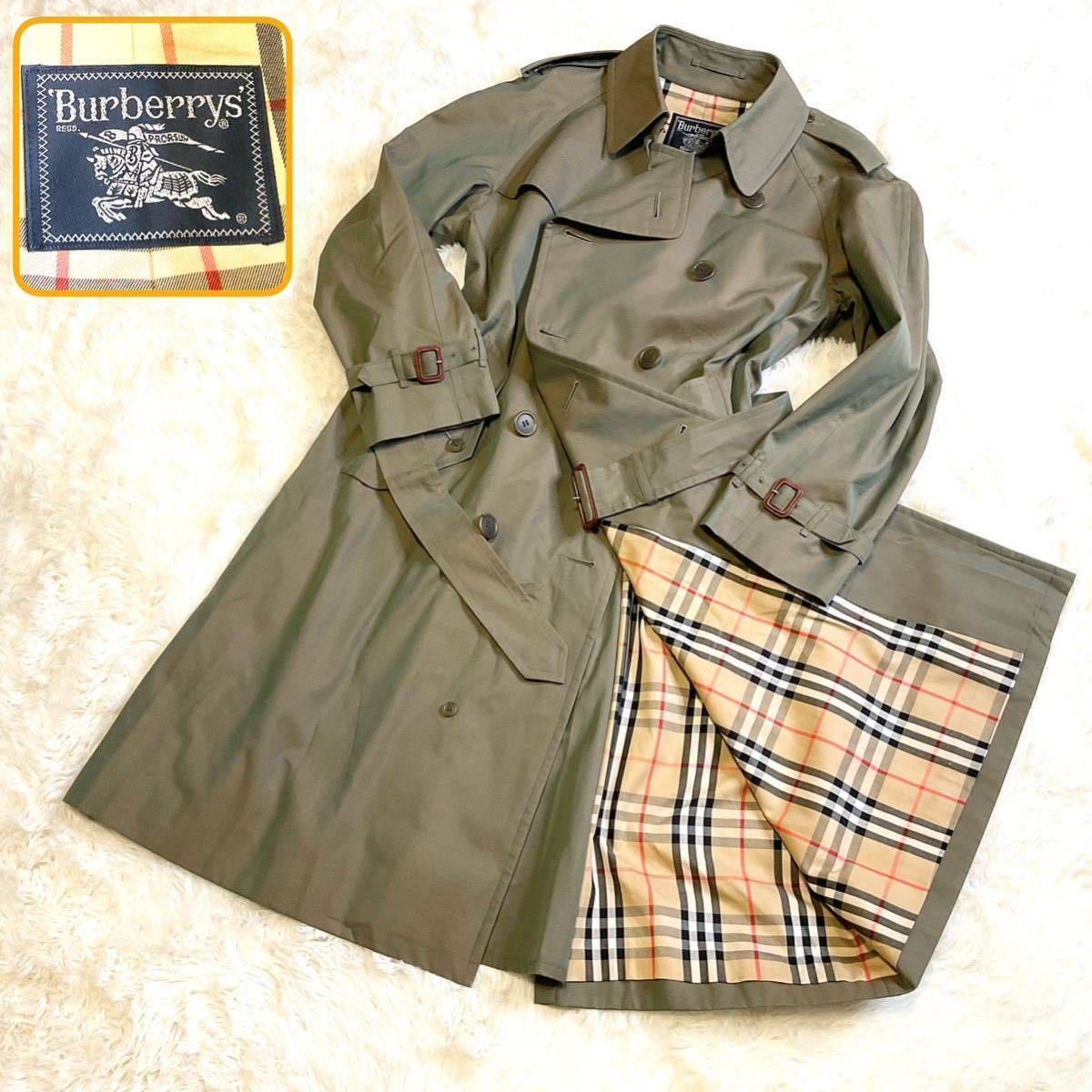 1円 極美品 BURBERRYSトレンチコート ベルト ロングコート ロング丈 ビジネス ノバチェック ダブル ロング カーキ バーバリー ギャバジン