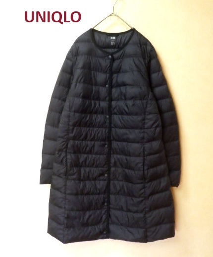 ○UNIQLOユニクロノーカラーウルトラライトダウンコート黒L○軽量 M 