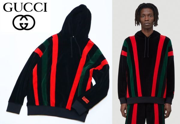 国内正規品 GUCCI 袖ロゴ シェリーライン シェニールフーディパーカー 
