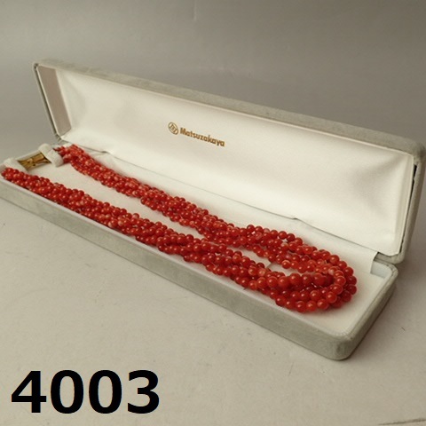 AC-4003 K18＆ダイヤ0.02ct 本珊瑚 5連ネックレス 約60g 長さ50cm 血赤 