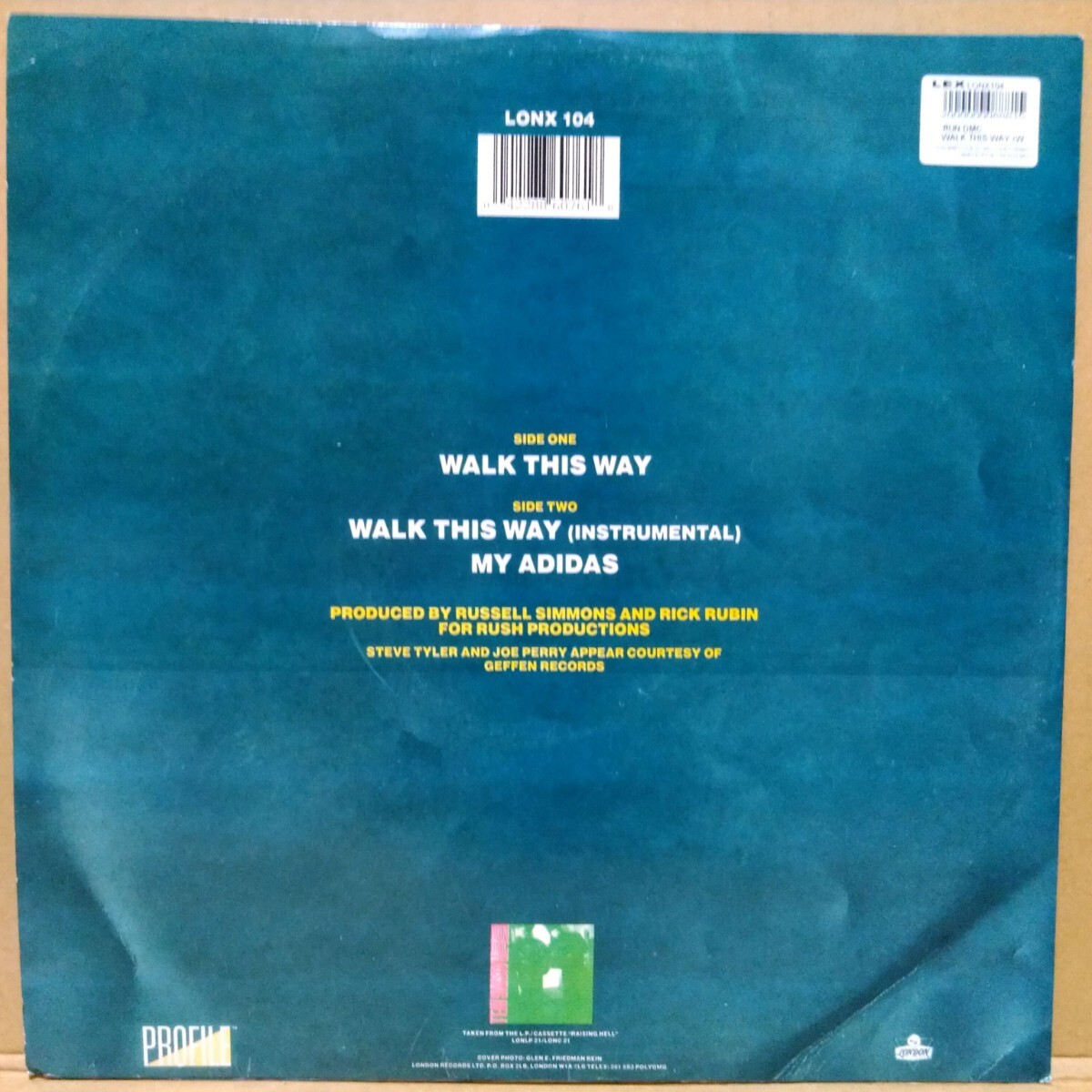 12インチ RUN DMC WALK THIS WAY AEROSMITH UK盤 Def Jam Rick Rubin L.L. Cool ...
