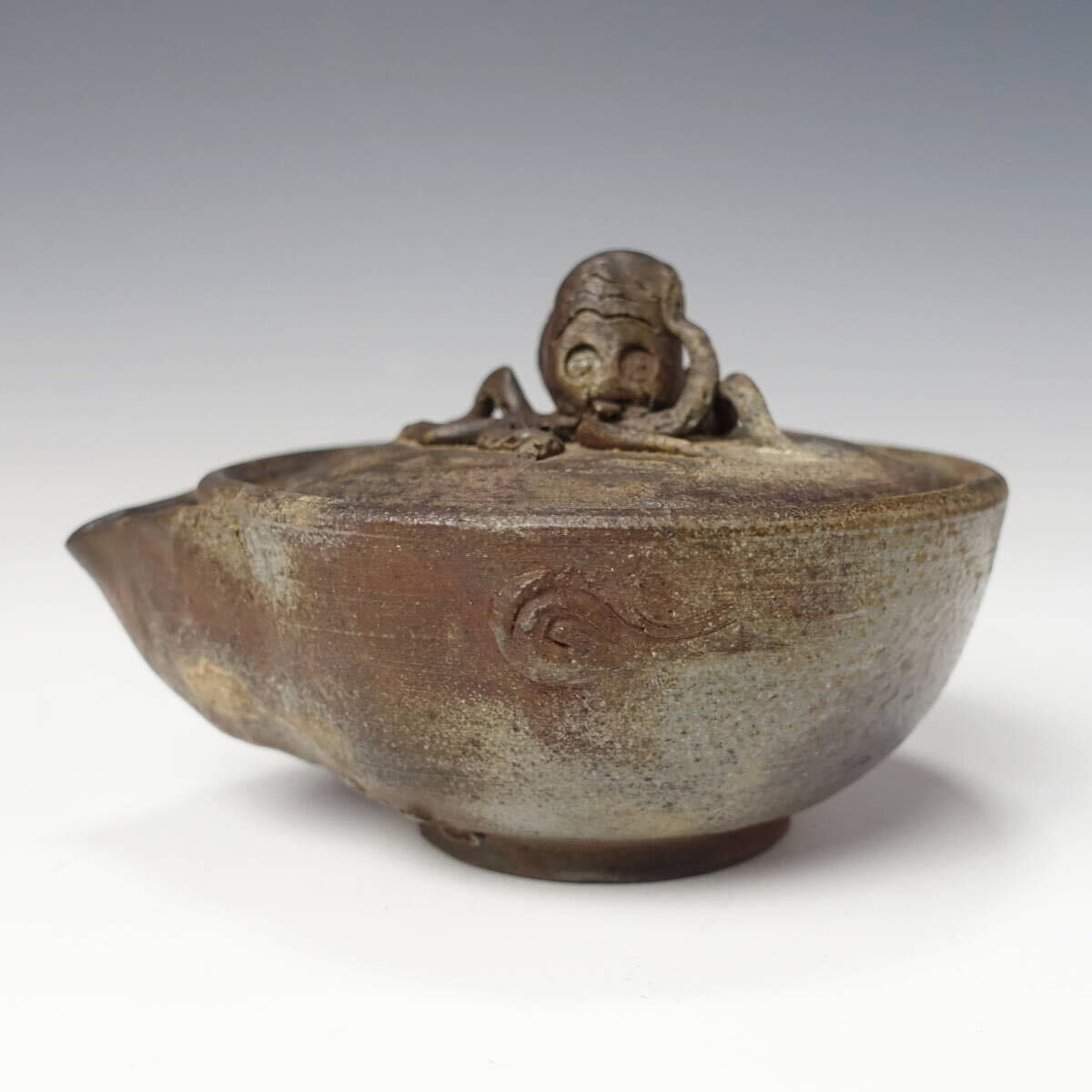 【由】珍品 備前焼 名工造 細密細工 蛸摘宝瓶【煎茶道具 茶器 泡瓶 茶注 急須 細工物 入江光人司 難波好陽 西村春湖 在銘 作家物】_2