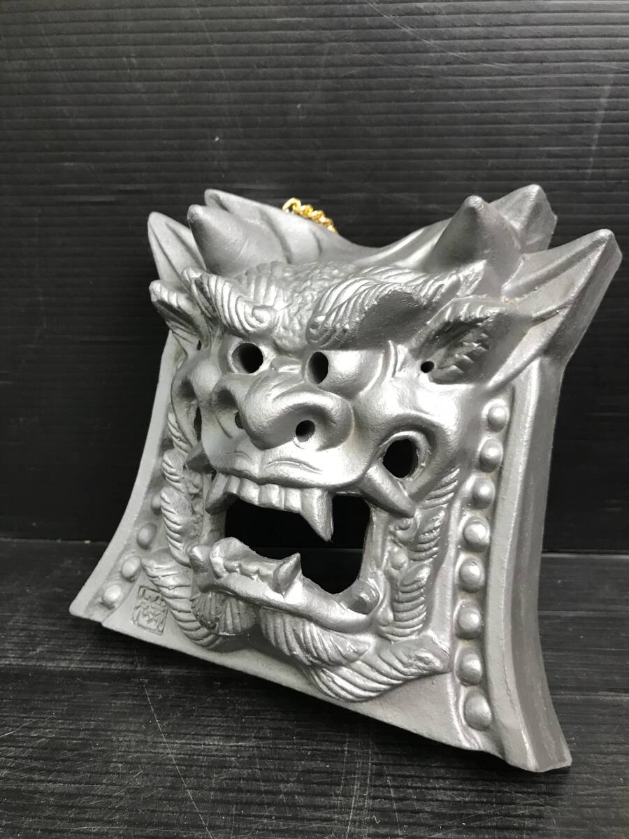 三/松錦/鬼瓦/瓦/壁飾り/銀/魔除け/開運/インテリア/アート/工芸品