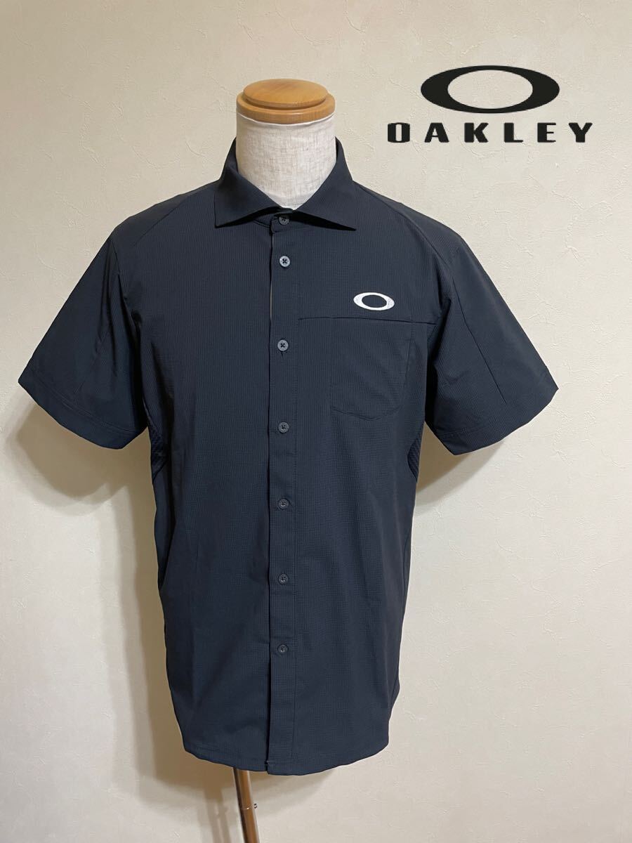 【美品】 OAKLEY GOLF オークリー ゴルフ ウェア 切替し ドライ メッシュ シャツ トップス サイズXL 半袖 黒 401895JP_1