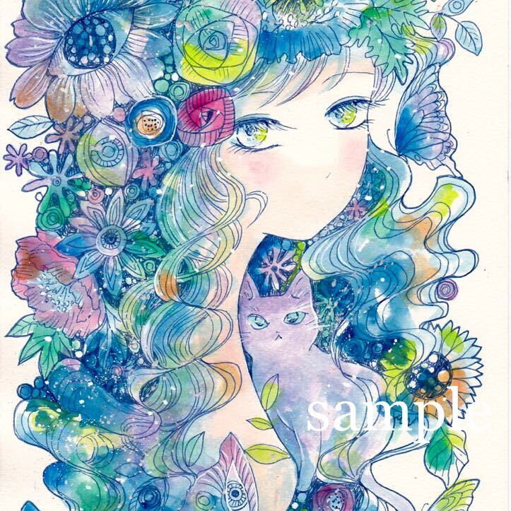 水彩画 プレシャスブルー 手描きイラスト A4 オリジナル 創作(手描き