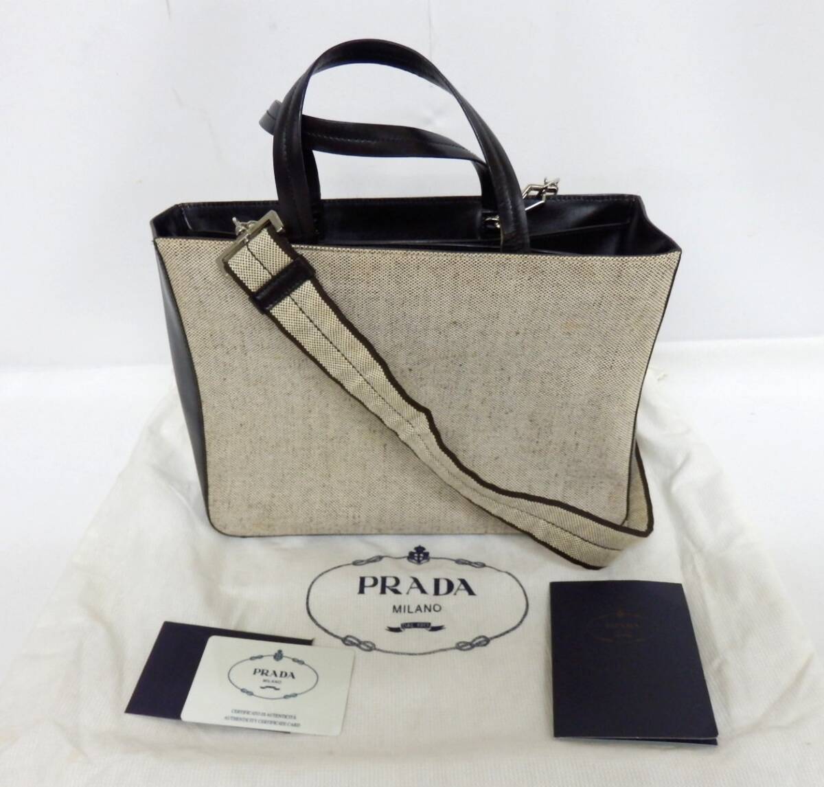 171C622J◇PRADA プラダ 2WAYバッグ キャンバス レザー ギャランティ 
