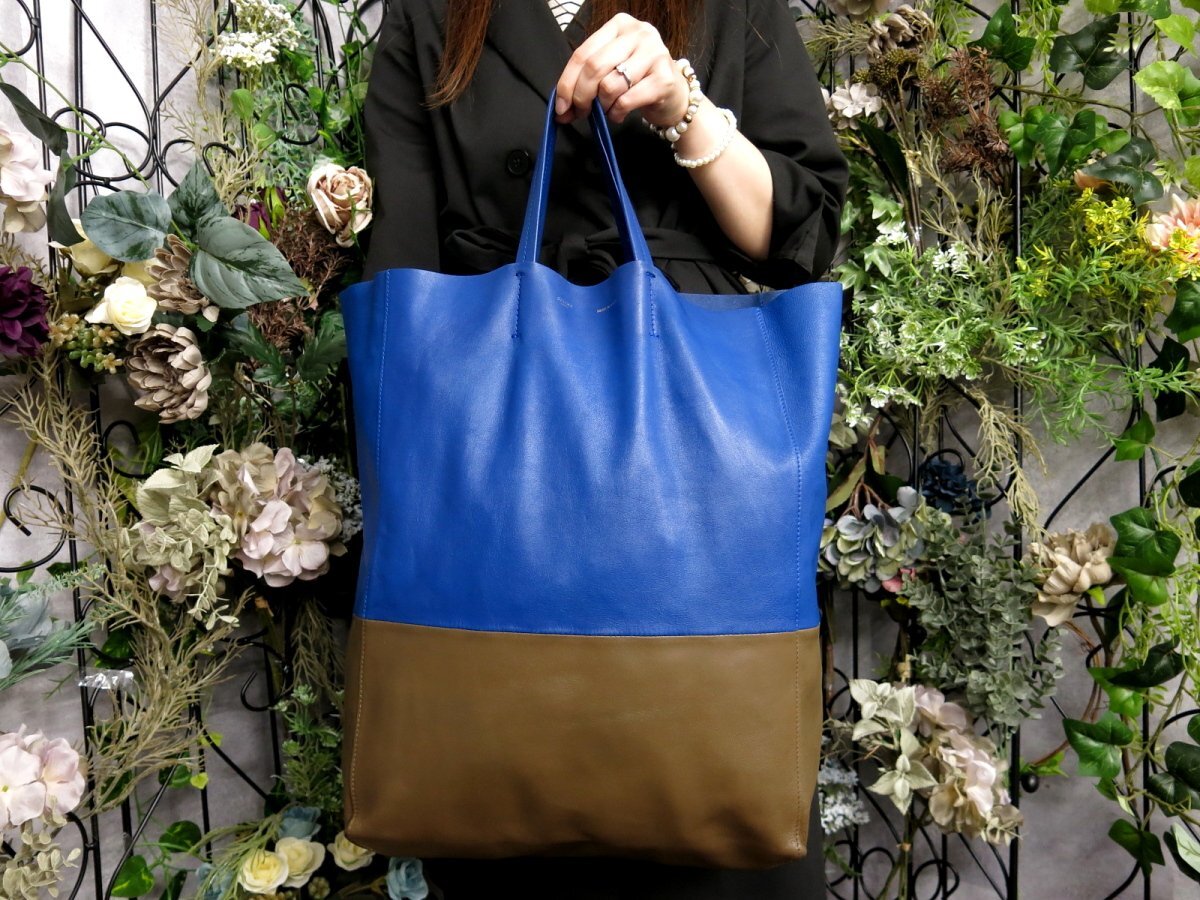 美品✨セリーヌ ホリゾンタルカバ 肩掛け トートバッグ レザー ブルー ○超美品○CELINE セリーヌ○ホリゾンタルカバ○バイカラー○カーフ