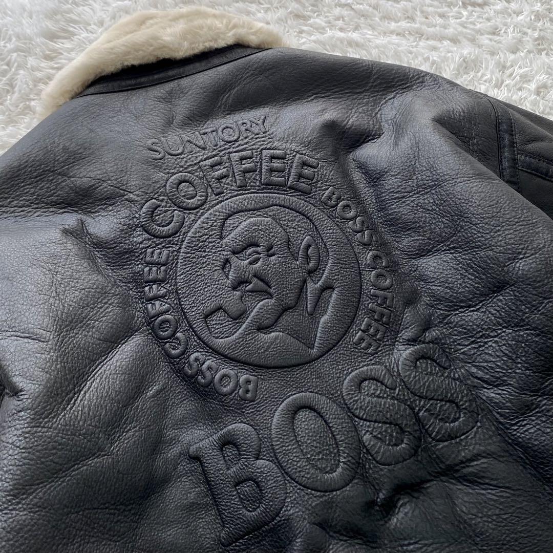 ◇非売品 Lサイズ美品◇BOSSジャン エンボス 本革 レザージャケット