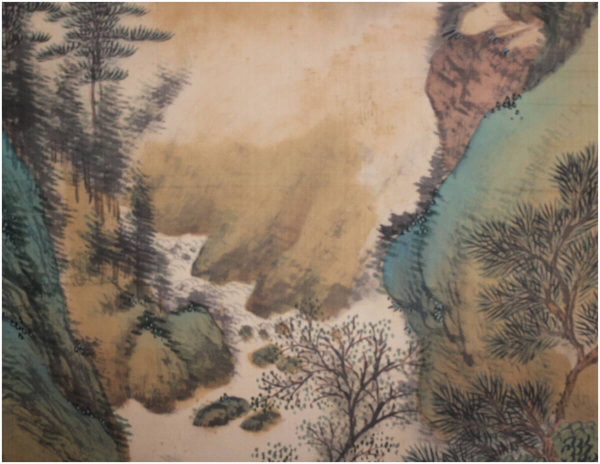 真作」 香川画家・【三井飯山】 青緑山水図 掛軸 南画家・中国絵画