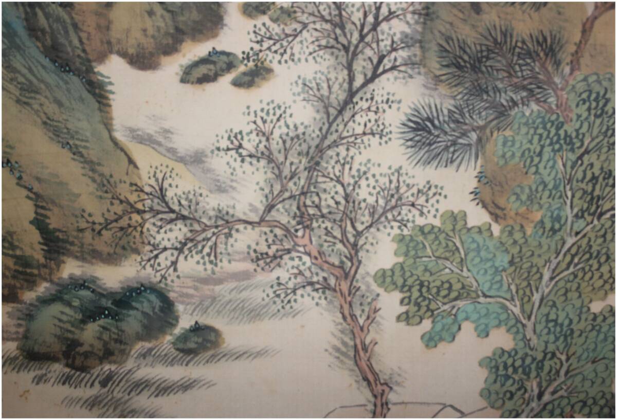 真作」 香川画家・【三井飯山】 青緑山水図 掛軸 南画家・中国絵画
