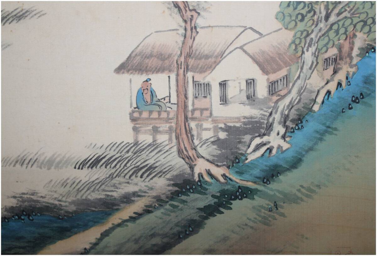 真作」 香川画家・【三井飯山】 青緑山水図 掛軸 南画家・中国絵画