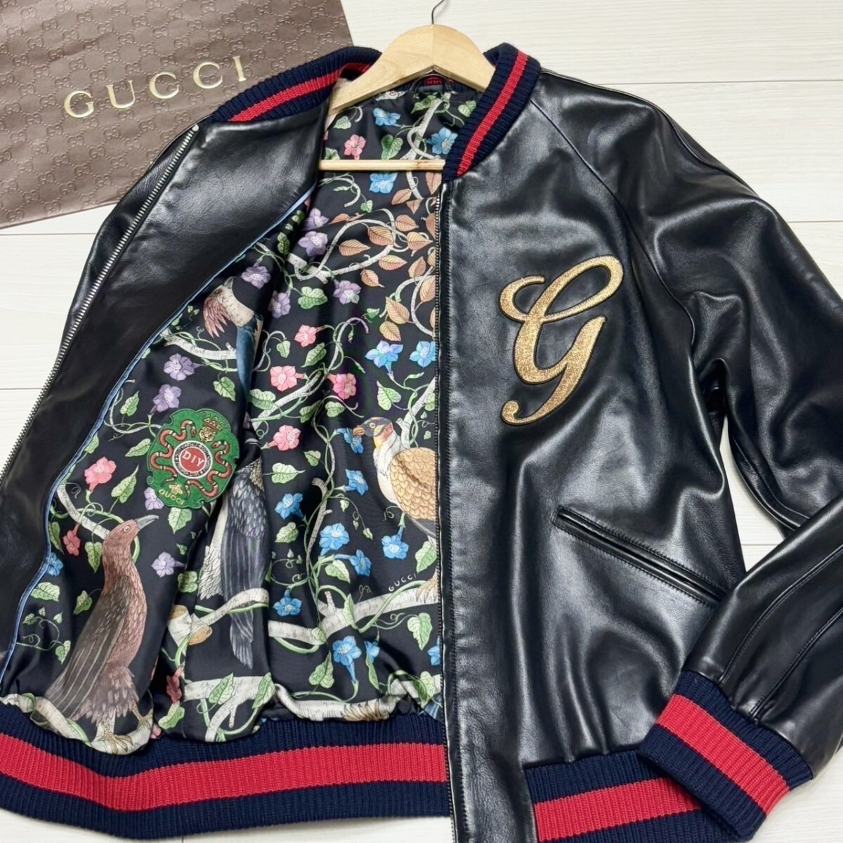 未使用級/3Lサイズ○GUCCI グッチ レザー DIYカスタムバック 刺繍 
