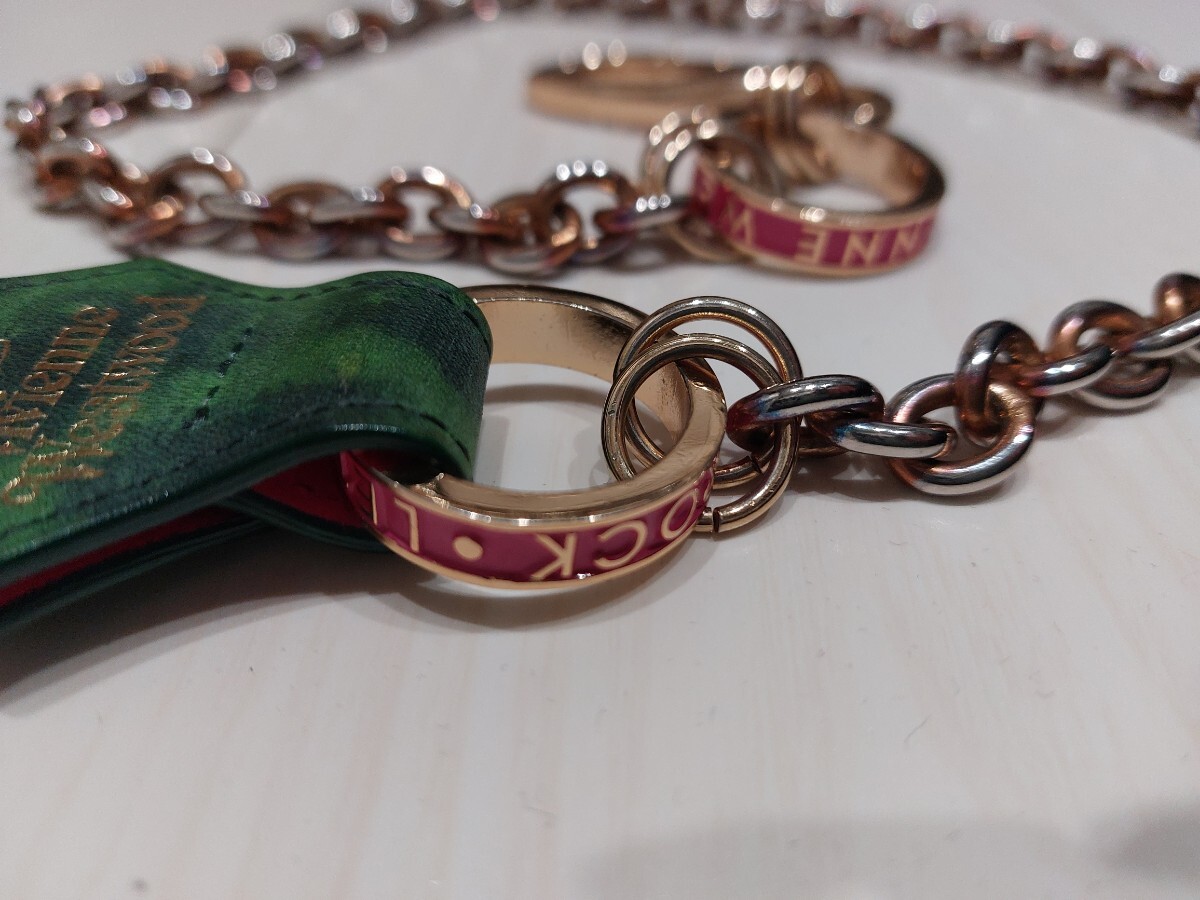 Vivienne Westwood ウォレットチェーンレオパード グリーン×ピンク 