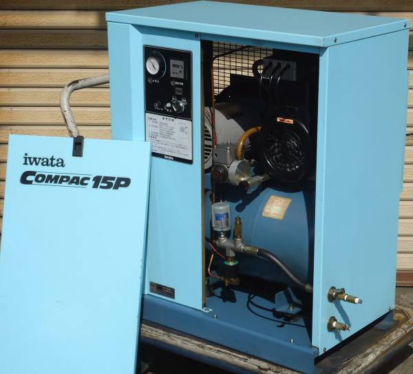 IWATA COMPAC 15P コンプレッサー 2馬力 200V 50Hz◇動作良  