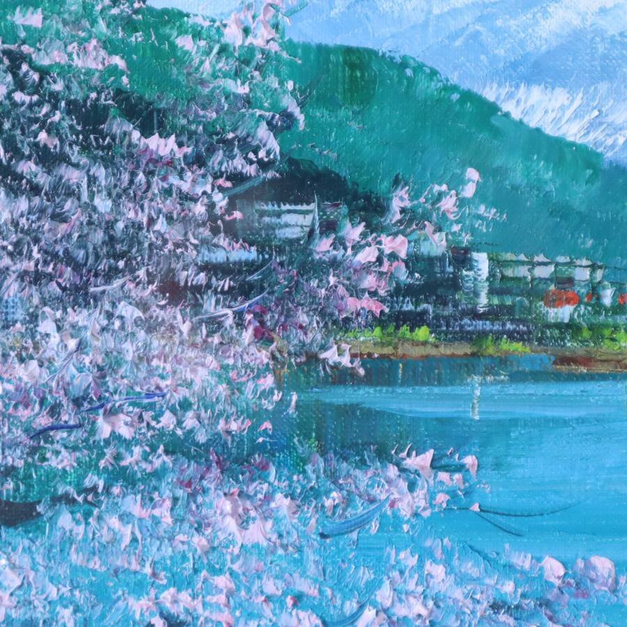 小林幸三 肉筆 油彩画「桜富士」額縁付き F4 個展多数☆984h04(自然