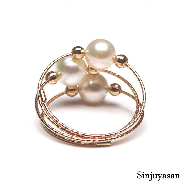 真珠屋さん 誰もが可愛く【フリーサイズ】ホワイトピンク 最高の色！5.9～5.5mm 3個 アコヤ真珠K18PGリング 18金 伊勢志摩産パール 新品_2