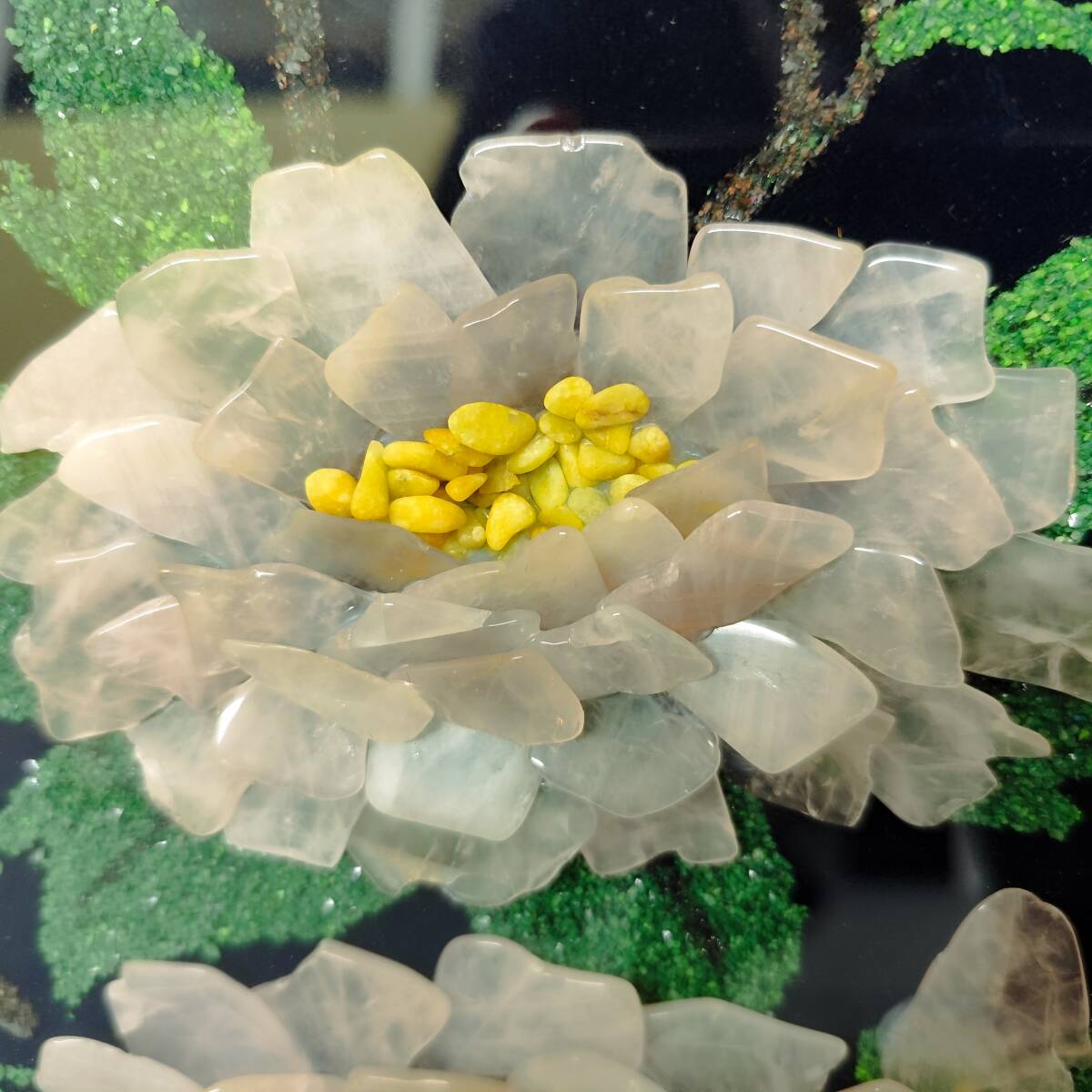 貴石画 宝石画 花図 額装 昭和レトロ 天然石絵画 天然石 花絵 伝統工芸