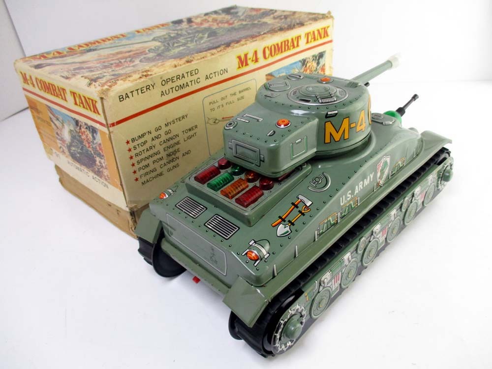 Taiyo 1950年代製 US Army M-4 Sherman Tank 箱付き完動美品 長さ