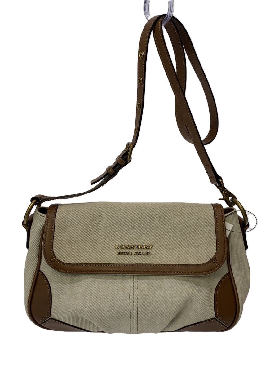 BURBERRY BLUE LABEL◇ショルダーバッグ/キャンバス×レザー/BEG