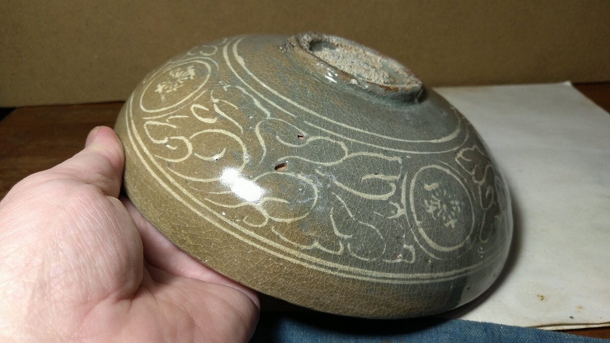 哲】【新春特別出品】賑やかな高麗青磁雲鶴文鉢（完器・高麗時代・14