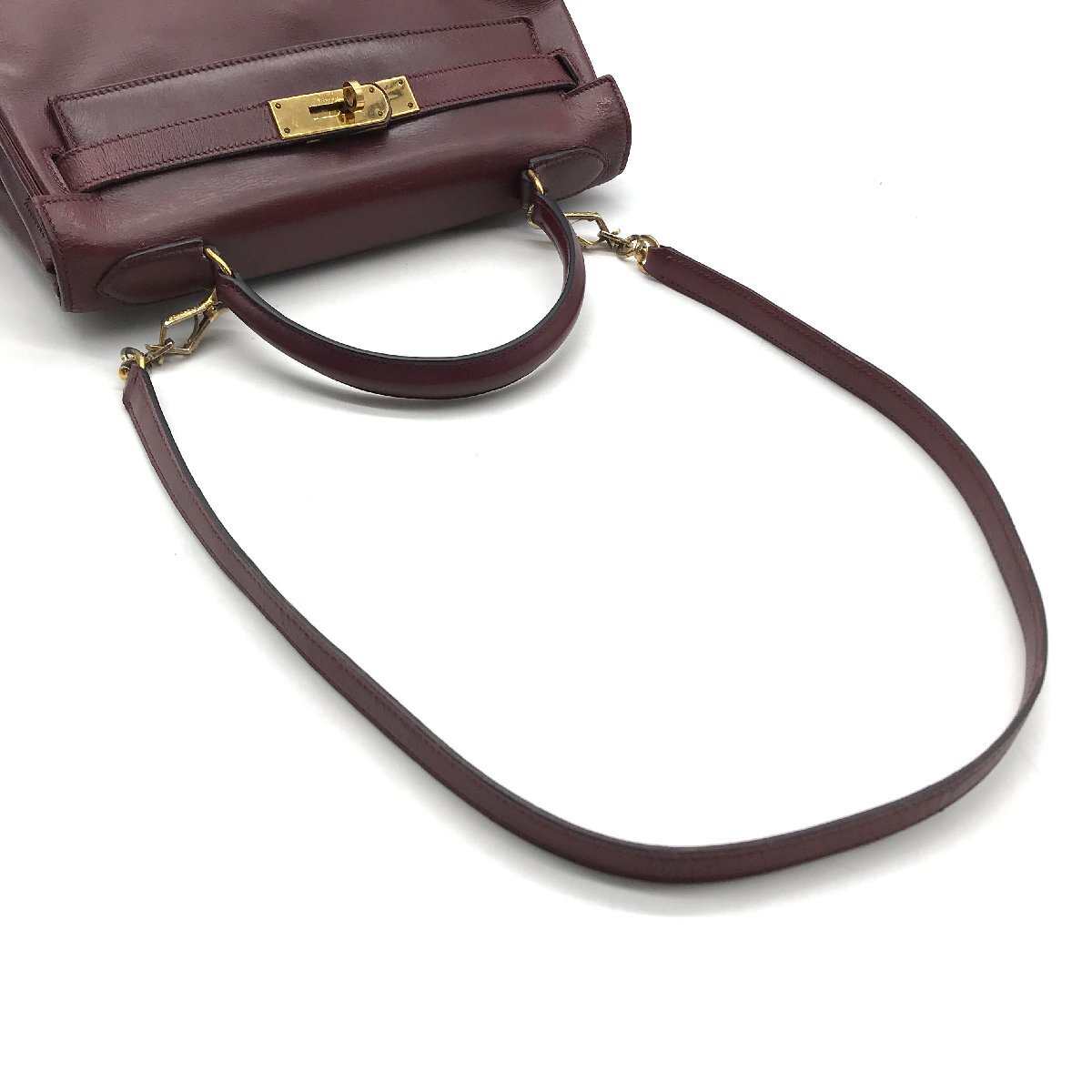 1円 HERMES エルメス ケリー28 ボックスカーフ 2WAY ハンド ショルダー 