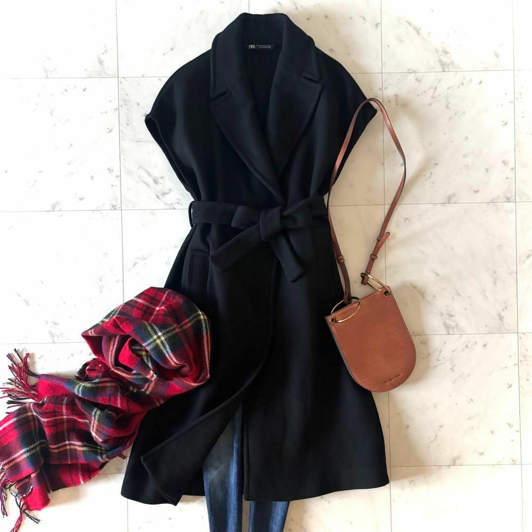 ZARA ベスト - 美品 ZARA ザラ ウール混 ロングジレ ベルト付き