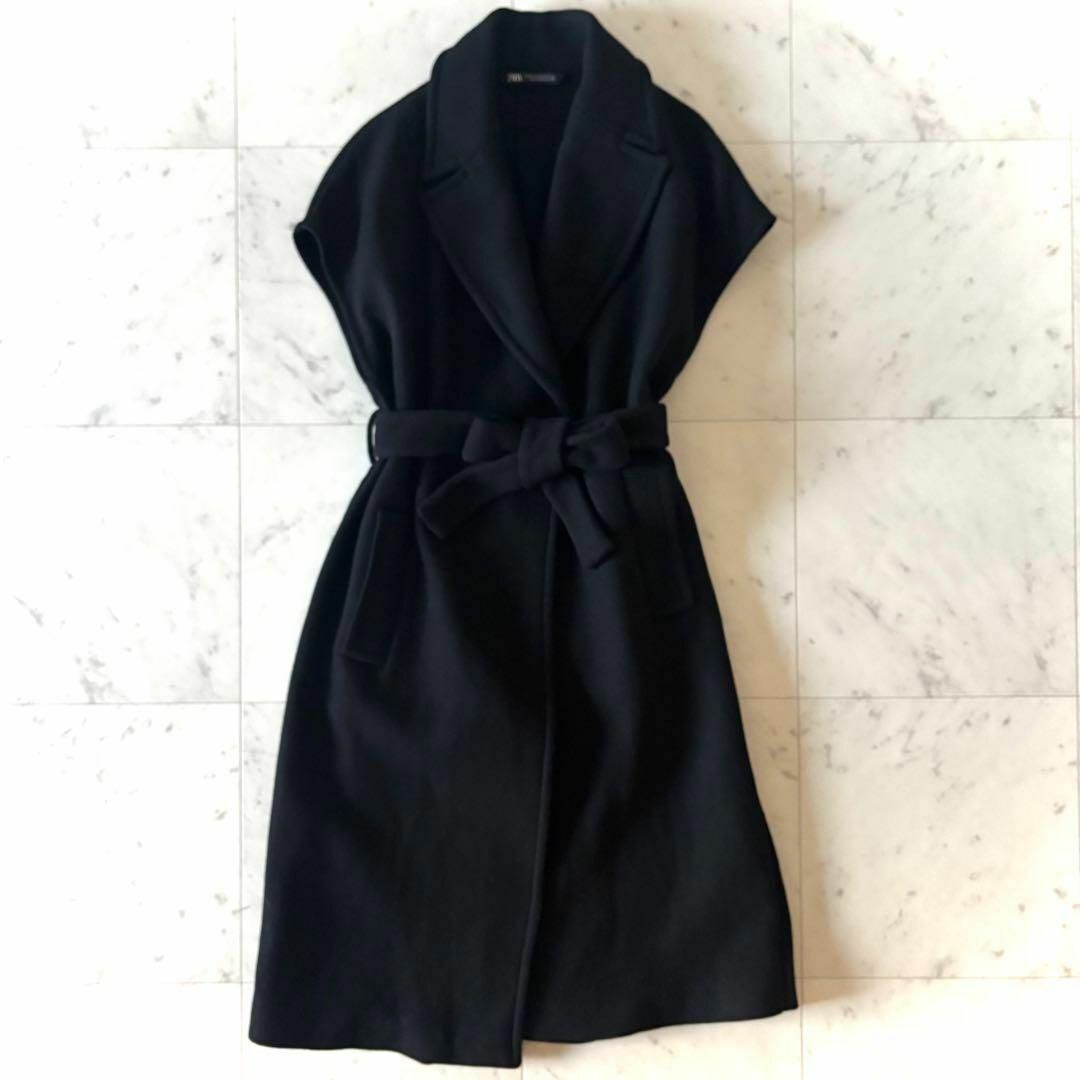 ZARA ベスト - 美品 ZARA ザラ ウール混 ロングジレ ベルト付き