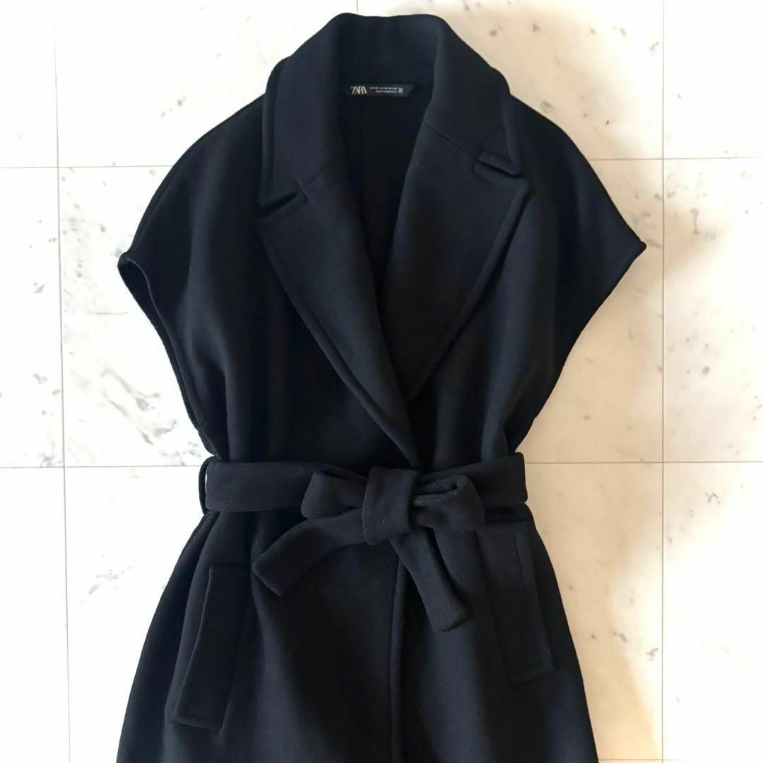 ZARA ベスト - 美品 ZARA ザラ ウール混 ロングジレ ベルト付き