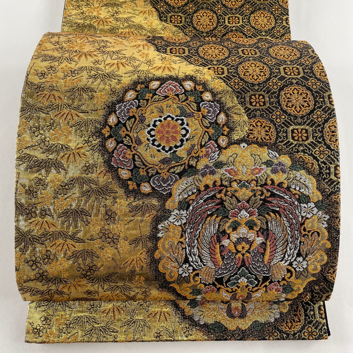 袋帯 美品 秀品 華文 鳥 金糸 箔 金色 六通 正絹 【中古】 【公式通販】