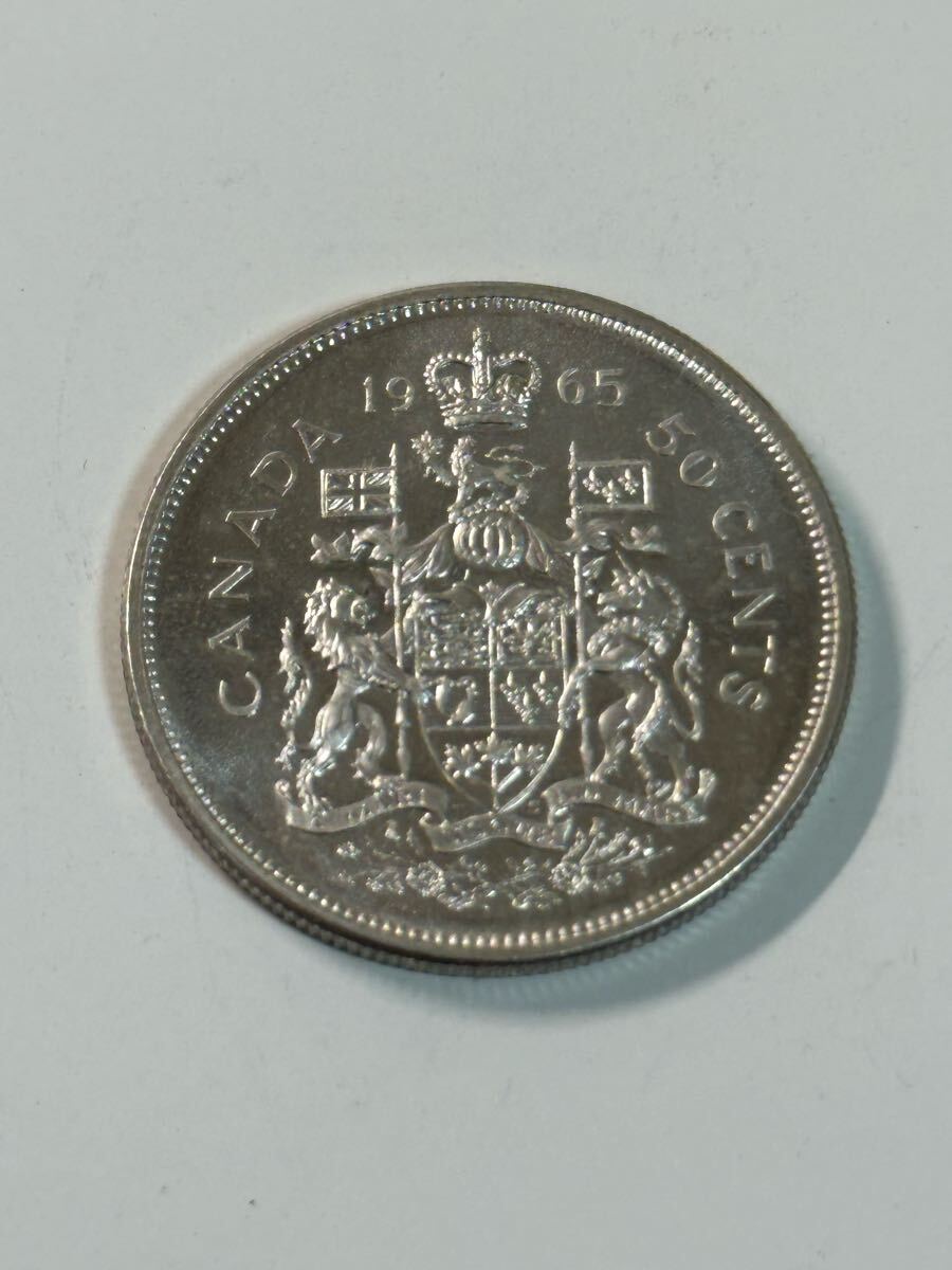 カナダ カナダドル 50セント 銀貨 1965年 エリザベス2世 重量約11.9g