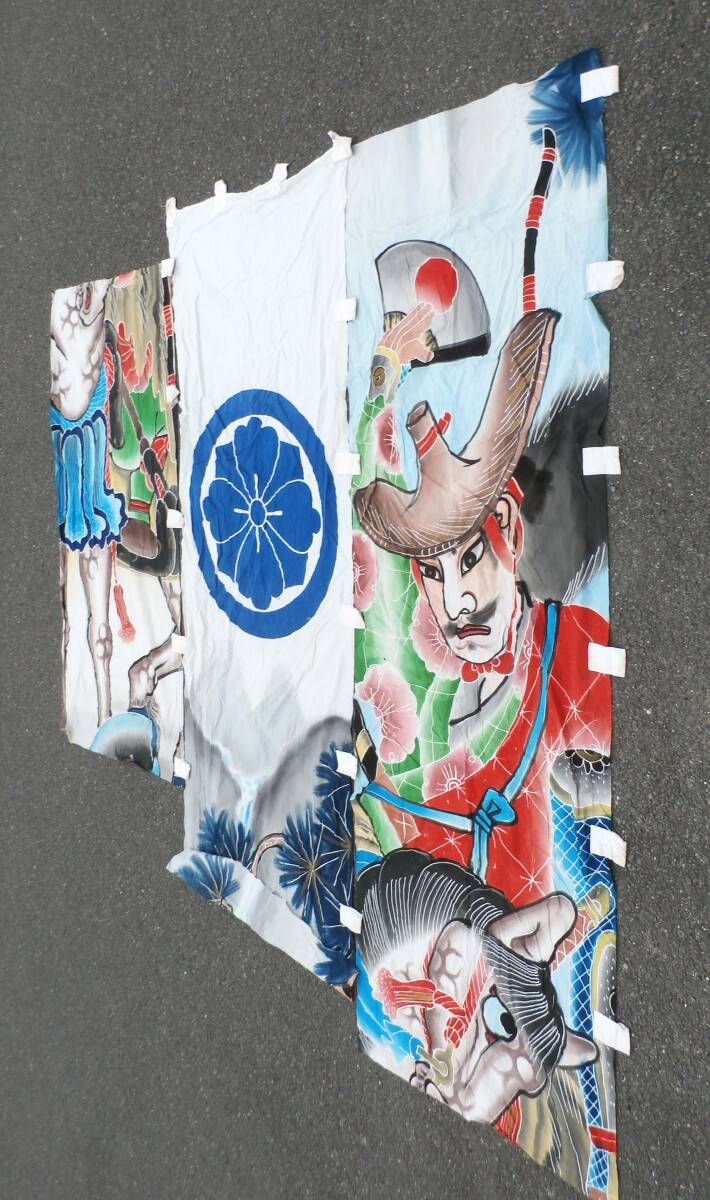 布 木綿 武者絵 幟旗 ③ と④ 時代物 のぼり古布 布 木綿 武者絵 幟旗 侍 五月 670 x 85cm