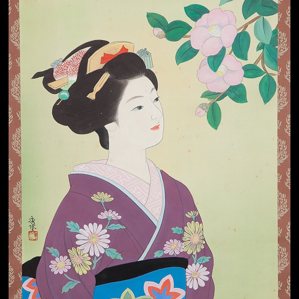 伊東深水 『雪もよひ』 紙本肉筆 共箱 美人画 日本画 掛け軸 1773