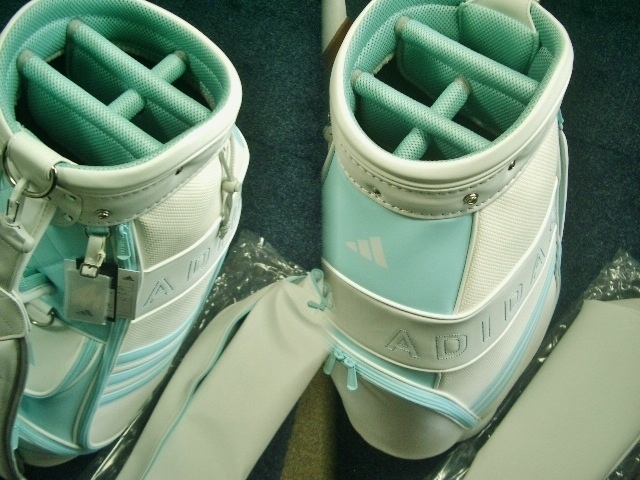 未使用　アディダス　レディース　スポーティ　ラウンド文字　合皮レザー　クリアアクア　オフ水色　ゴルフバッグ _3