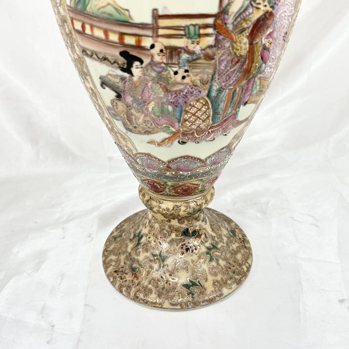 薩摩焼 大型花瓶 壺 色絵金彩 金襴手 高さ：約48.5cm双耳金彩 古美術 骨董品 インテリア コレクション 飾り壺 (E56)_7